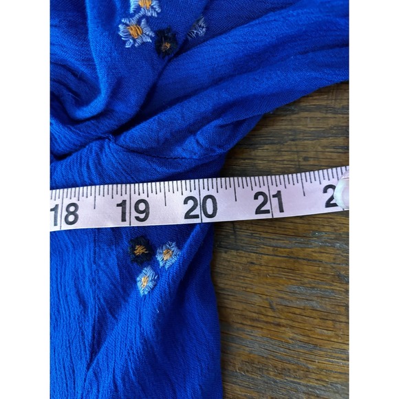 Free People Embroidered Blue Long Sleeve Mini Dress Bohemian Festival Size M - Picture 5 of 12